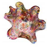 Murano Millefiori Art Glass Bowl with Wooden Stand