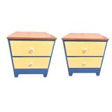 Set of 2 Colorful Two-Drawer Nightstands with Wood Tops