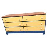 6-Drawer Wooden Dresser with Blue and Yellow Finish