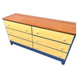 6-Drawer Wooden Dresser with Blue and Yellow Finish