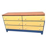 6-Drawer Wooden Dresser with Blue and Yellow Finish