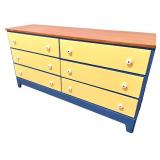 6-Drawer Wooden Dresser with Blue and Yellow Finish