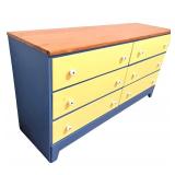 6-Drawer Wooden Dresser with Blue and Yellow Finish