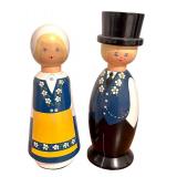 Vintage Swedish Allan Flick Wooden Bottle Opener Dolls Pair