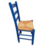 Blue Ladderback Chair with Woven Rush Seat