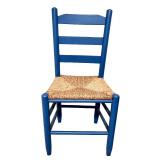 Blue Ladderback Chair with Woven Rush Seat