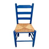 Blue Ladderback Chair with Woven Rush Seat