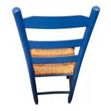 Blue Ladderback Chair with Woven Rush Seat