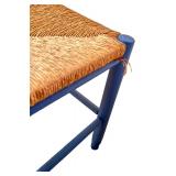 Blue Wood Double Stool with Woven Rush Seats