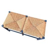 Blue Wood Double Stool with Woven Rush Seats