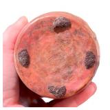 Set of 2 Red Studio Art Pottery Vases with Hammered, Textured and Swirl Design