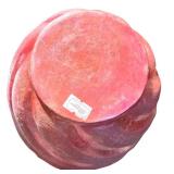 Set of 2 Red Studio Art Pottery Vases with Hammered, Textured and Swirl Design