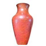 Set of 2 Red Studio Art Pottery Vases with Hammered, Textured and Swirl Design