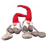 Holiday Decor Lot with Santa Figure, Pair of Wooden Snowshoes, and 2 Gnome Plush Figures