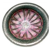 Glass Decanter with Blue Bird Figurine and Art Pottery Bowl on Stands