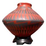 Handcrafted Southwest Style Pottery Vase with Geometric Design By Mata Ortiz