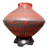 Handcrafted Southwest Style Pottery Vase with Geometric Design By Mata Ortiz