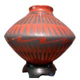 Handcrafted Southwest Style Pottery Vase with Geometric Design By Mata Ortiz
