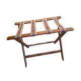 Wooden Folding Luggage Rack with Floral Woven Straps
