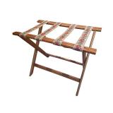 Wooden Folding Luggage Rack with Floral Woven Straps