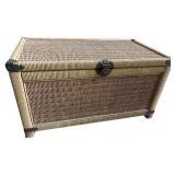 Wicker and Wood Storage Trunk with Metal Accents