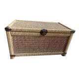 Wicker and Wood Storage Trunk with Metal Accents