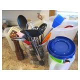 Glass container with misc kitchen u... Glass container with misc kitchen u...