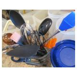 Glass container with misc kitchen u... Glass container with misc kitchen u...