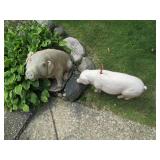 Cement sitting pig garden statue pl... Cement sitting pig garden statue pl...