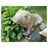 Cement sitting pig garden statue pl... Cement sitting pig garden statue pl...