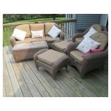 Wicker Patio Couch, coffee table, t... Wicker Patio Couch, coffee table, t...