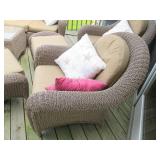 Wicker Patio Couch, coffee table, t... Wicker Patio Couch, coffee table, t...