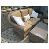 Wicker Patio Couch, coffee table, t... Wicker Patio Couch, coffee table, t...