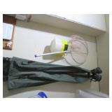 Fish net, bait pail and pair of wad... Fish net, bait pail and pair of wad...