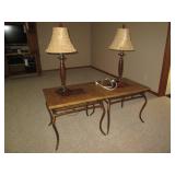 Matching pair of metal framed stone... Matching pair of metal framed stone...