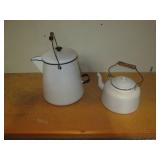 Large Enamelware lidded teapot and ... Large Enamelware lidded teapot and ...
