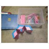 Covered tote containing vintage Bar... Covered tote containing vintage Bar...