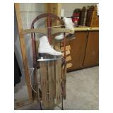 Vintage metal and wood snow sled, v... Vintage metal and wood snow sled, v...
