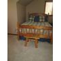 Queen size log wood bed with beddin...