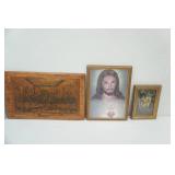 Last Supper Hammered Metal Wall Hanging, Vintage 1960s Sacred Heart of Jesus Print, Joseph Patron of The Church