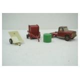 Vintage diecast truck, international baler, cart, & hay bale