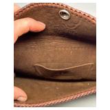 Vintage Art Deco Era Handcrafted Leather Clutch with Floral Embossing & Silver Plated Cabochon