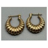 Pair of 14K Gold Hoop Earrings with Ribbed Design 1.7g