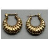 Pair of 14K Gold Hoop Earrings with Ribbed Design 1.7g