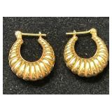 Pair of 14K Gold Hoop Earrings with Ribbed Design 1.7g