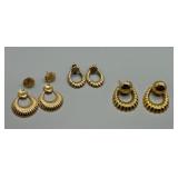 Set of 3 Pairs 14K Gold Pierced Earrings 10g
