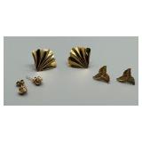 Collection of 3 Pairs of 14Kt Gold Earrings - Fan, Leaf, and Twisted Designs 2g