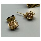 Collection of 3 Pairs of 14Kt Gold Earrings - Fan, Leaf, and Twisted Designs 2g