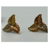 Collection of 3 Pairs of 14Kt Gold Earrings - Fan, Leaf, and Twisted Designs 2g