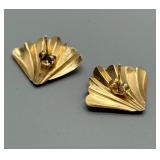 Collection of 3 Pairs of 14Kt Gold Earrings - Fan, Leaf, and Twisted Designs 2g